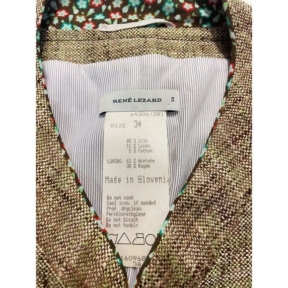 Rene Lezard Designer Brown Silk Linen Blend Blazer 34 US XS - Picture 4 of 5